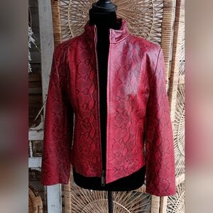Enzo Angiolini Red Snake Print Women's Leather Jacket_Small